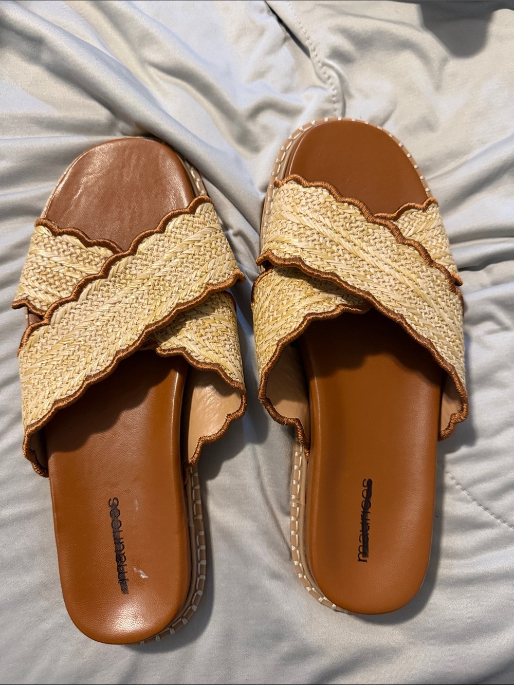 Maurices Tan and Natural Woven Slide Sandals